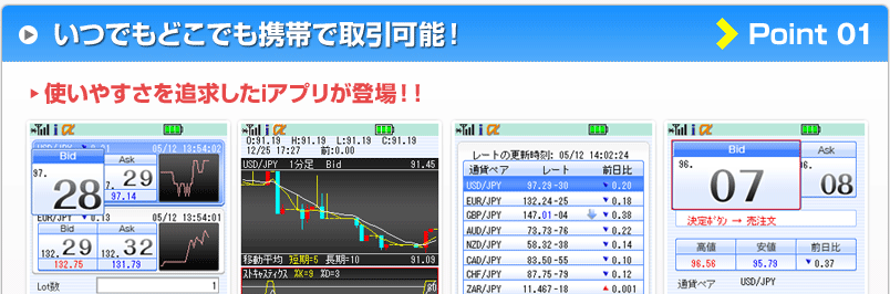 いつでもどこでも携帯で取引可能！